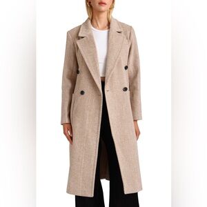 Avec Les Filles Beige Herringbone Double-Breasted Trench Coat